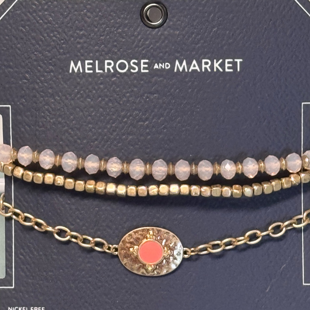 Melrose And Market Gold And Coral Bracelet Trio Adjustable Stretch
